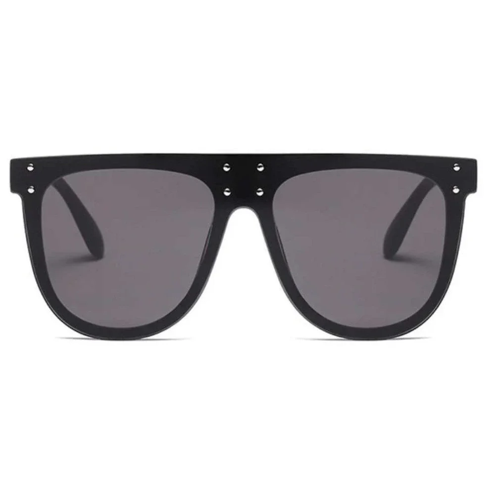 Flat Top Sunglasses Men Fashion Square Frame Luxury Trendy Dark Black Lens Gafas